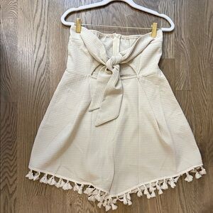 Cream Strapless Romper with Tie Front